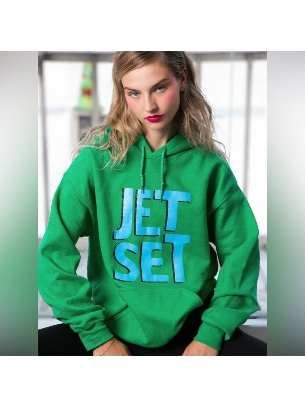 Alla Berman Green Jet Set Boyfriend Hoodie - Size Small